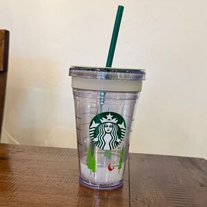 Starbucks Cup create your own cold cup with Green Straw and Tree Design